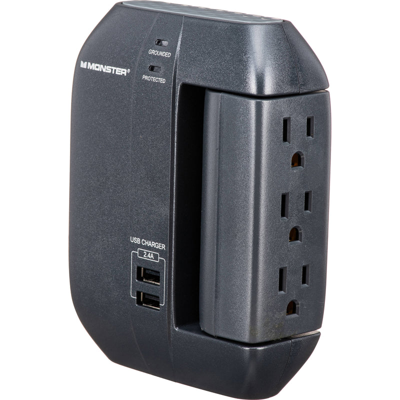 Monster Cable Wall Tap Surge Protector with Swivel Outlets (Black)