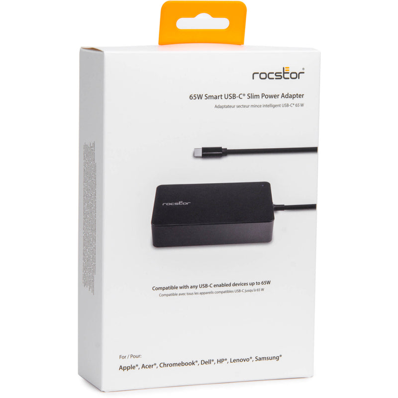 Rocstor 65W Smart USB-C Slim Power Adapter with 6' Fixed Cable