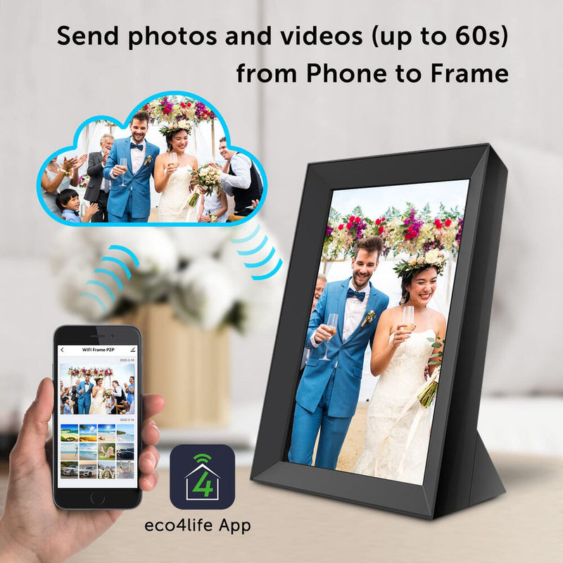 eco4life 8" Wi-Fi Digital Photo Frame with Auto Rotation and Photo/Video Sharing