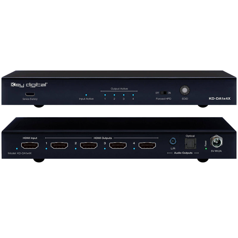 Key Digital 1x4 4K HDMI Distribution Amplifier with Audio De-Embedding/Down Conversion