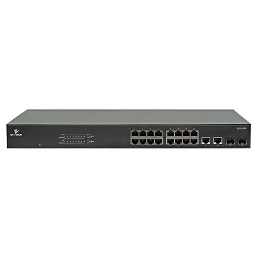 EtherWAN Unmanaged Ethernet Switch with 16 PoE+ Ports + 2 SFP Combo Ports