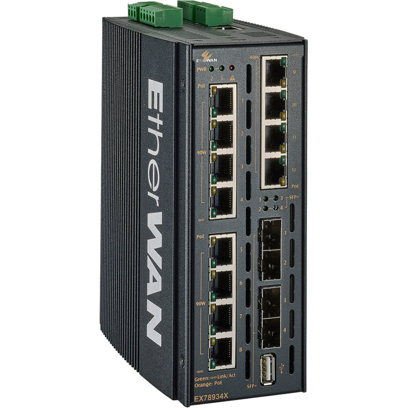 EtherWAN Hardened Managed 12-Port Gigabit 90W PoE and 4-Port 10G SFP+ Ethernet Switch