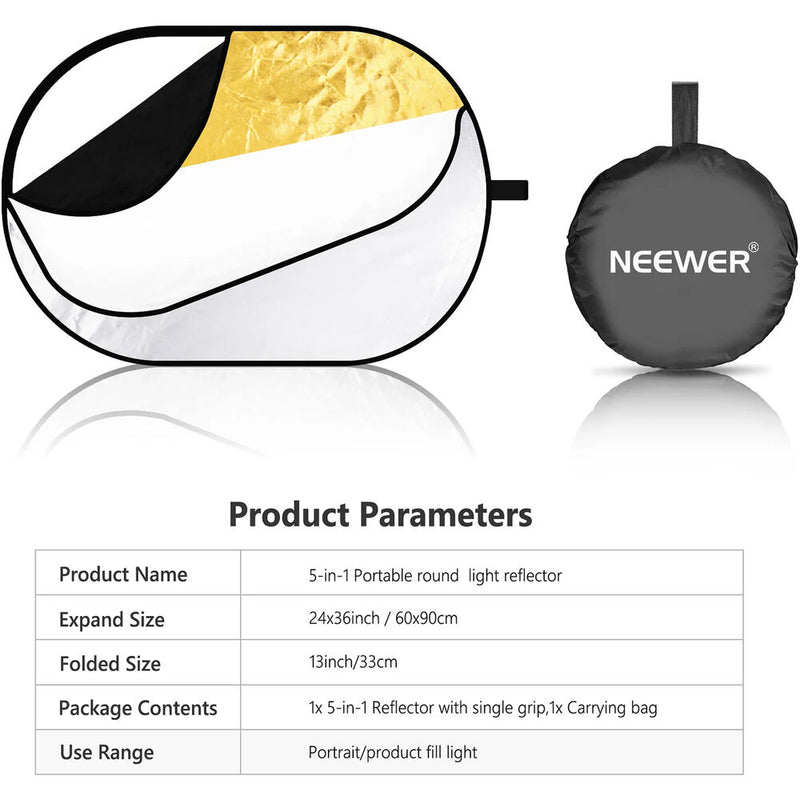 Neewer 5-in-1 Portable Lighting Reflector/Diffuser Kit (2 x 3')