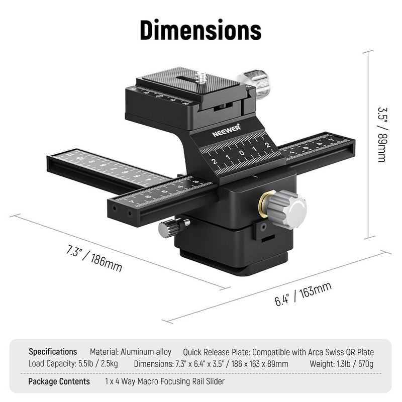 Neewer 4-Way Macro Focusing Rail Slider