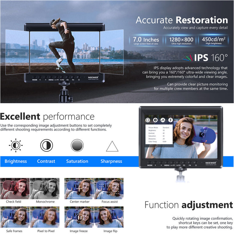 Neewer F100 7" HD Camera Field Monitor Kit with Case