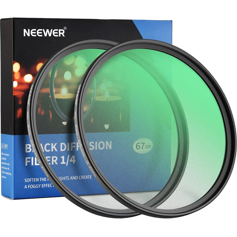 Neewer Black Diffusion Filter Kit (67mm, Grade 1/8, Grade 1/4, 2-Pack)