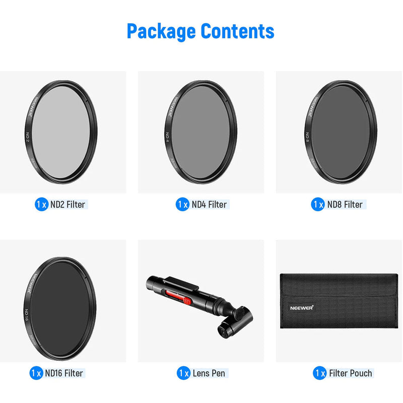 Neewer ND Filter Kit (49mm, 1, 2, 3, 4-Stop)