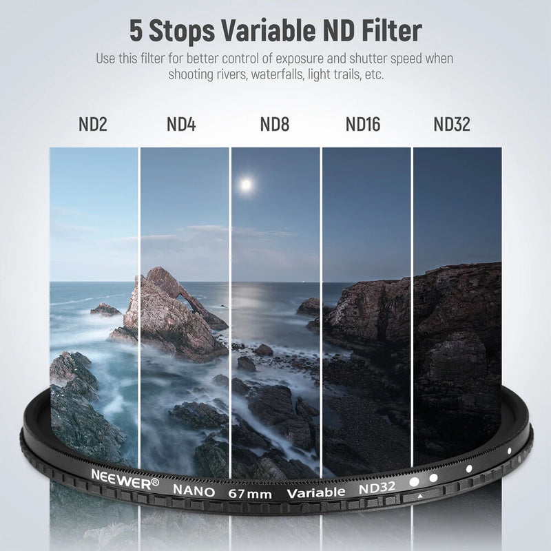 Neewer Variable ND2-ND32 Filter (82mm, 1-5 Stops)