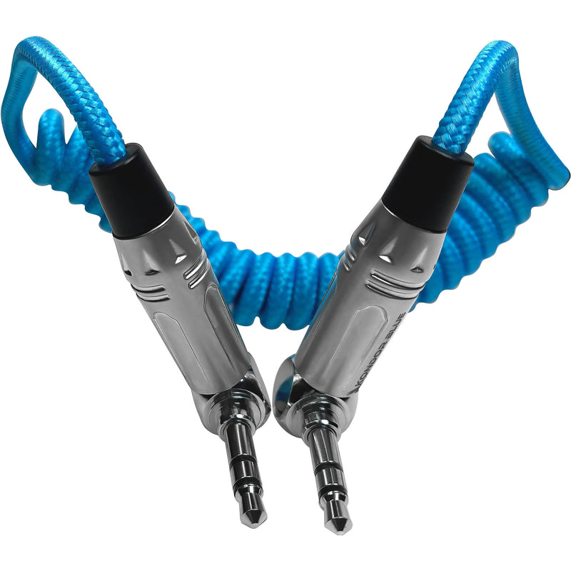 Kondor Blue Coiled 3.5mm Right-Angle TRS Stereo Audio Cable (12 to 24")