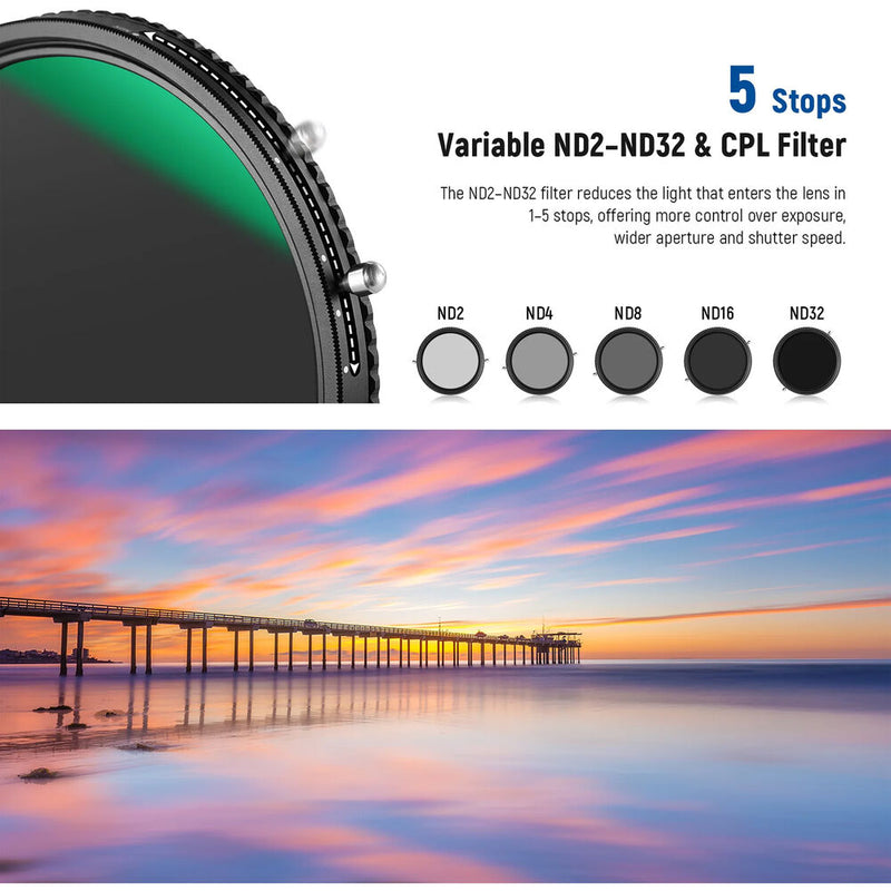 Neewer 2-in-1 Variable ND2-ND32 & CPL Filter (49mm, 1 to 5-Stop)