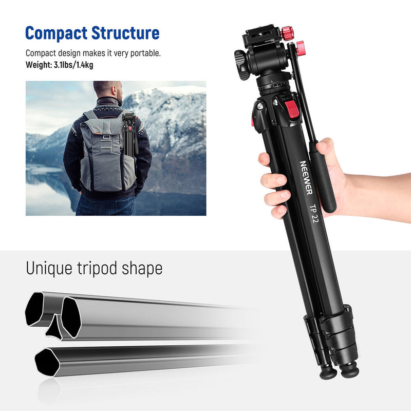 Neewer Video Travel Tripod with Fluid Pan-and-Tilt Head