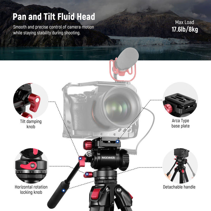 Neewer Video Travel Tripod with Fluid Pan-and-Tilt Head