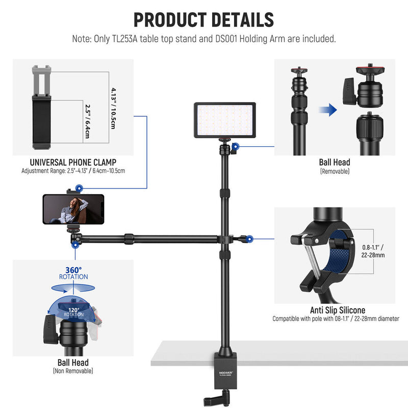 Neewer TL253A Tabletop Stand with Telescopic Arm