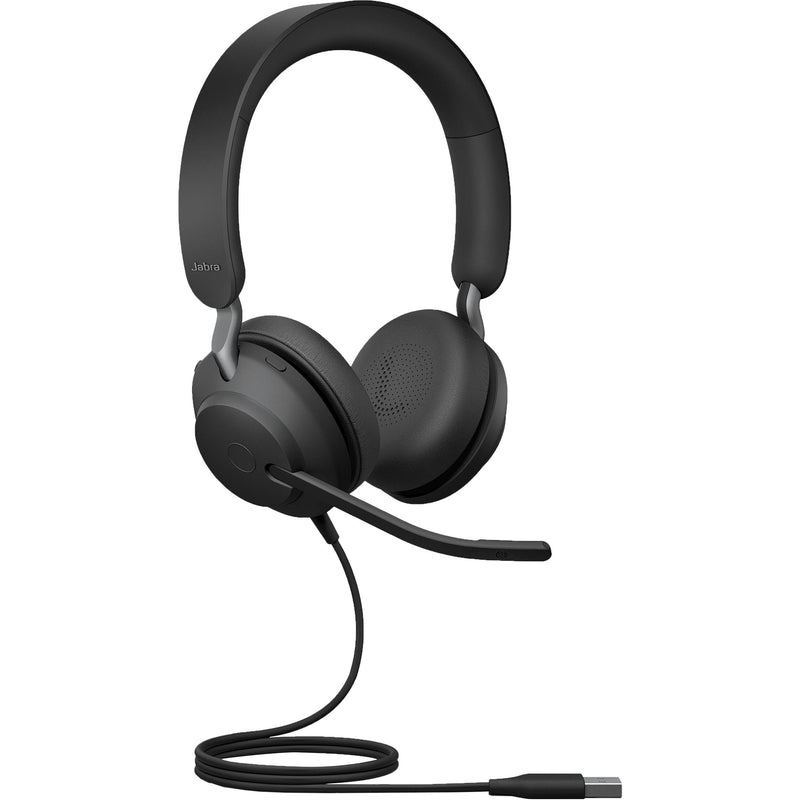 Jabra Evolve2 40 SE Stereo Wired On-Ear Headset with Extension Cable (Unified Communications, USB-C, Black)