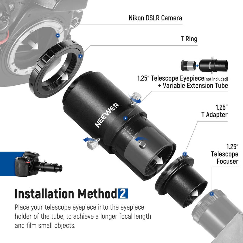 Neewer LS-T8 1.25" Variable Telescope Accessory Kit for Nikon DSLR