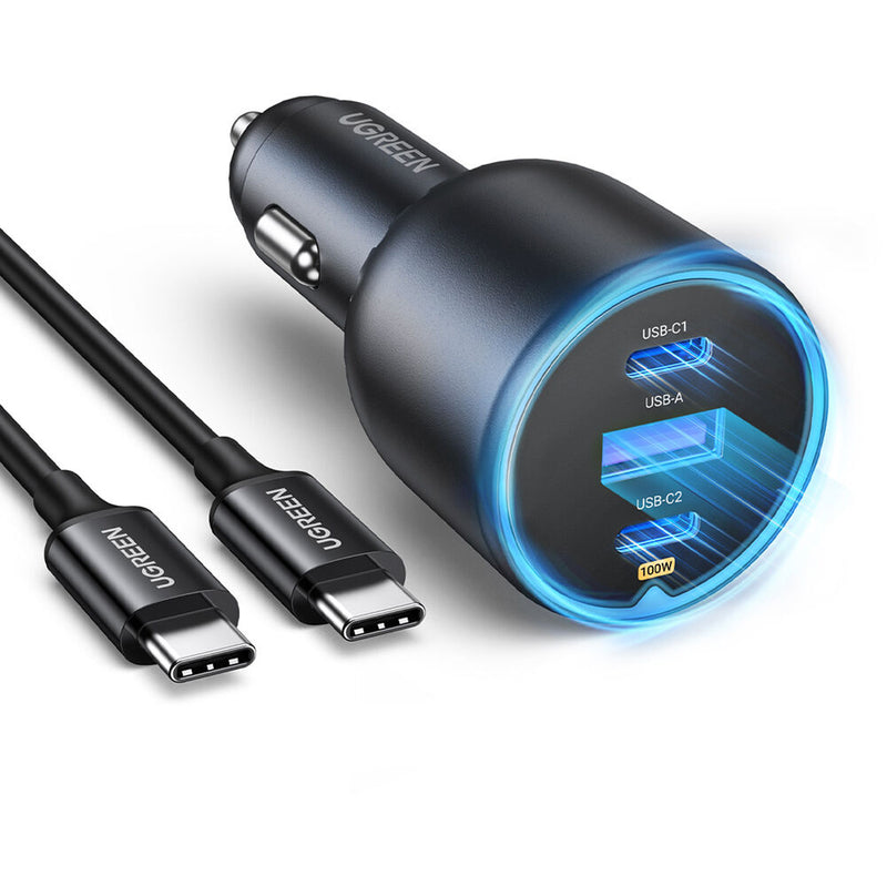 UGREEN 130W 3-Port USB Car Charger with USB-C Cable