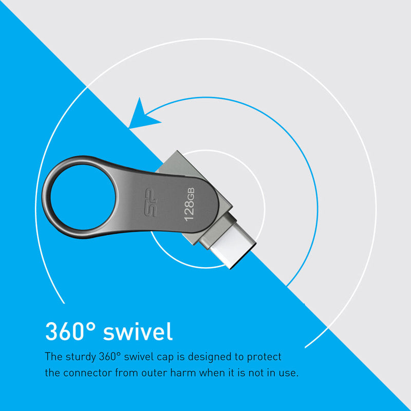 Silicon Power 128GB Mobile C80 USB 3.2 Gen 1 Dual Flash Drive (Titanium)