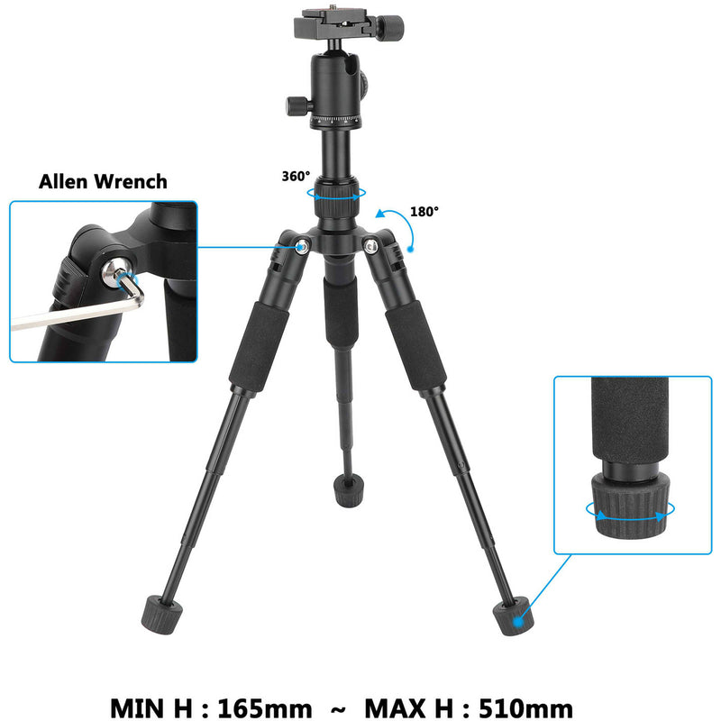 CAMVATE Mini Tabletop Aluminum Tripod with Arca-Type Ball Head (Black)