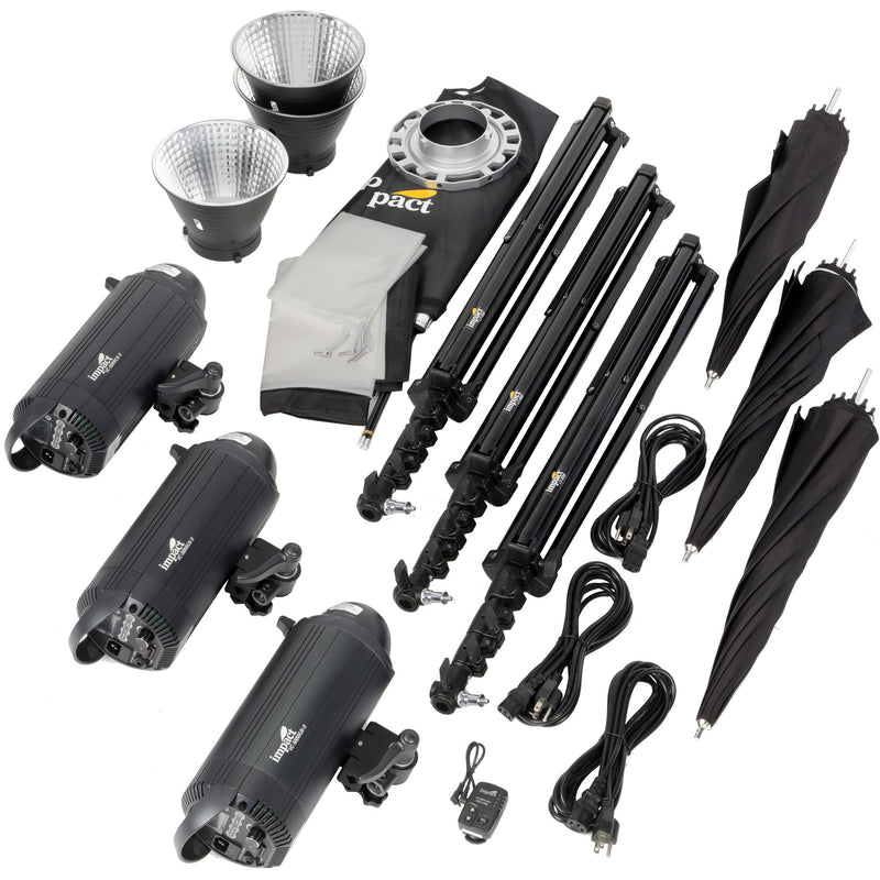 Impact 500Ws Digital Monolight 3-Light Kit with Travel Case