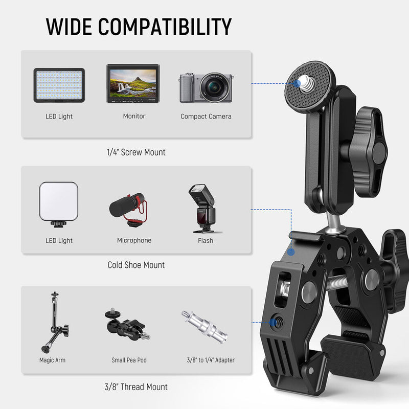 Neewer ST83 Super Clamp with Dual Ball Head Magic Arm