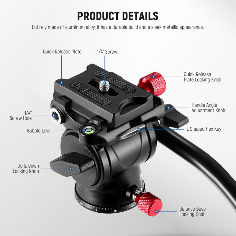 Neewer GM23 Fluid Tripod Head with Arca-Type Quick Release Plate & Pan Bar