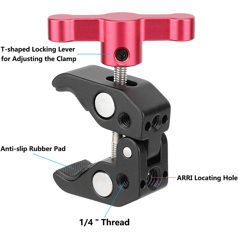 CAMVATE Super Crab Clamp with 1/4"-20 & 3/8"-16 Threads (Red T-Handle)