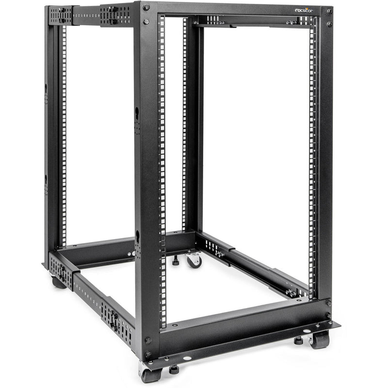 Rocstor SolidRack Open Frame 4-Post Adjustable Depth Rack (Black, 18 RU)