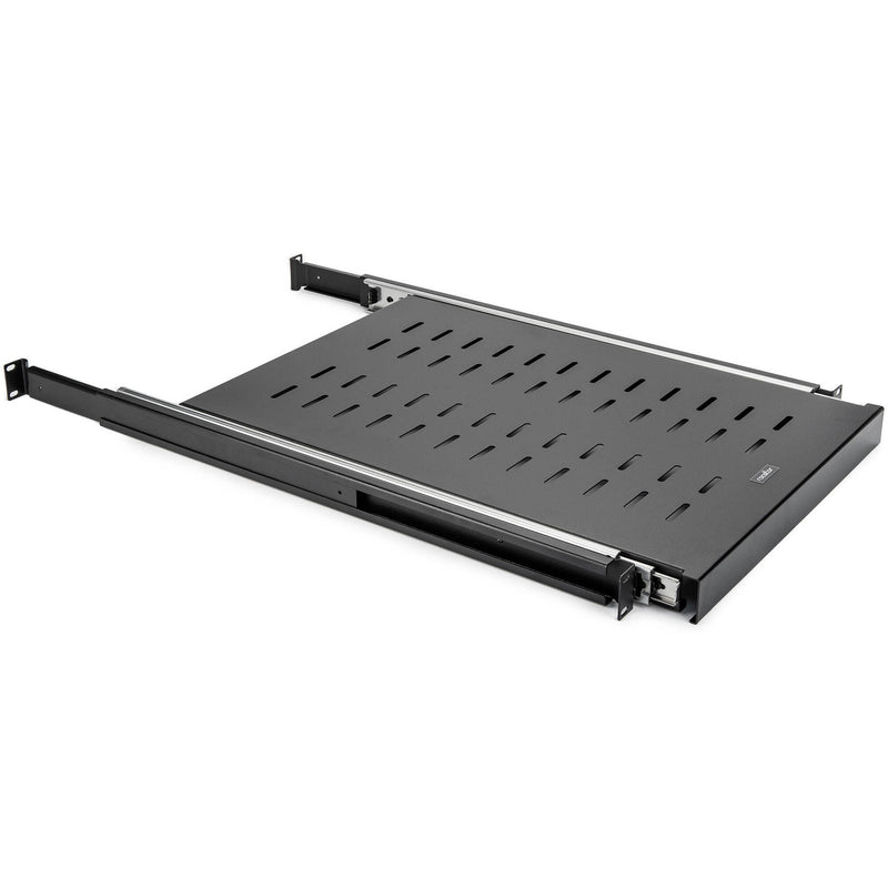 Rocstor Universal Adjustable Vented Sliding Shelf for 19" Rack (1 RU, Black)