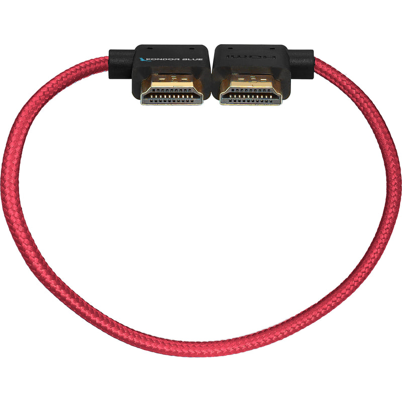 Kondor Blue Right-Angle to Left-Angle High-Speed HDMI Cable (Cardinal Red, 12")