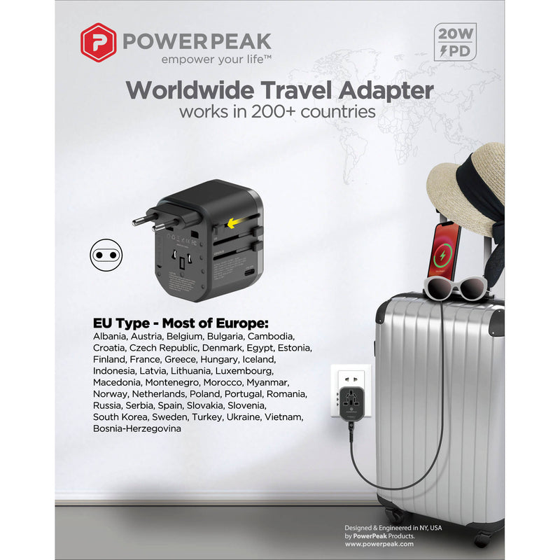 PowerPeak Universal Power Adapter with USB-C/USB-A Ports