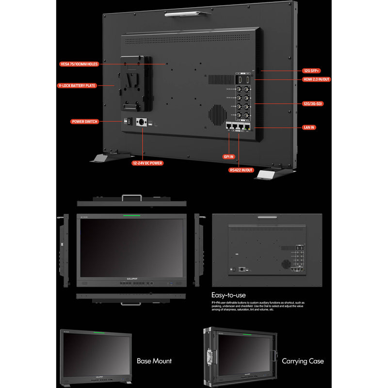 Lilliput 15.6" 12G-SDI/HDMI Broadcast Studio Monitor&nbsp;with Carry Case (Gold Mount)