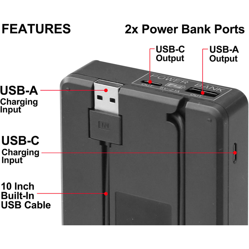 Vidpro VDL-99 Dual Bay LCD Charger with Power Bank for Panasonic DMW-BLG10, BLH7E, and BLE9E