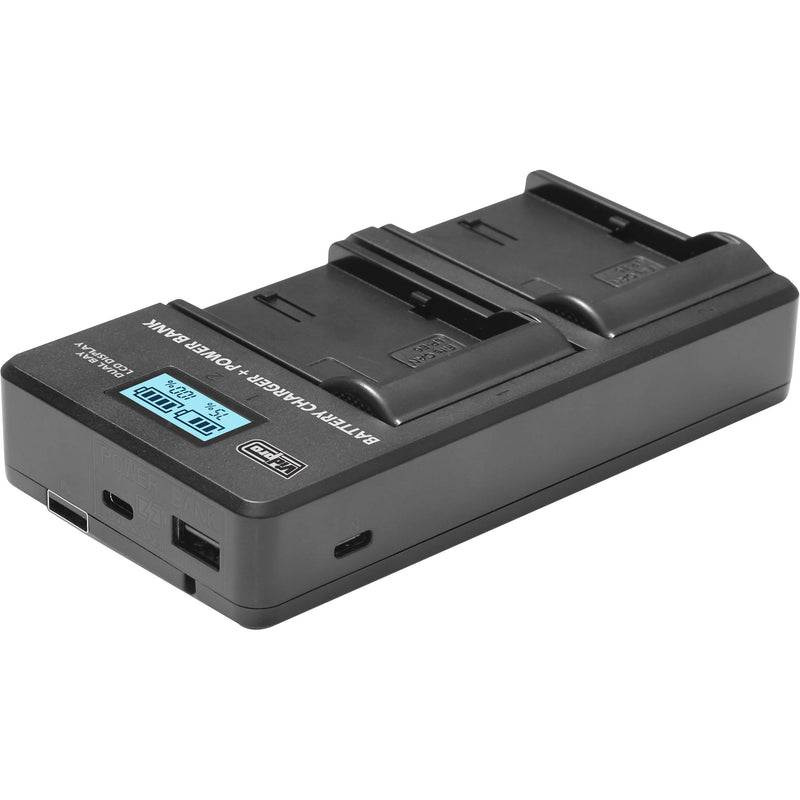 Vidpro VDL-99 Dual Bay LCD Charger with Power Bank for Panasonic DMW-BLG10, BLH7E, and BLE9E