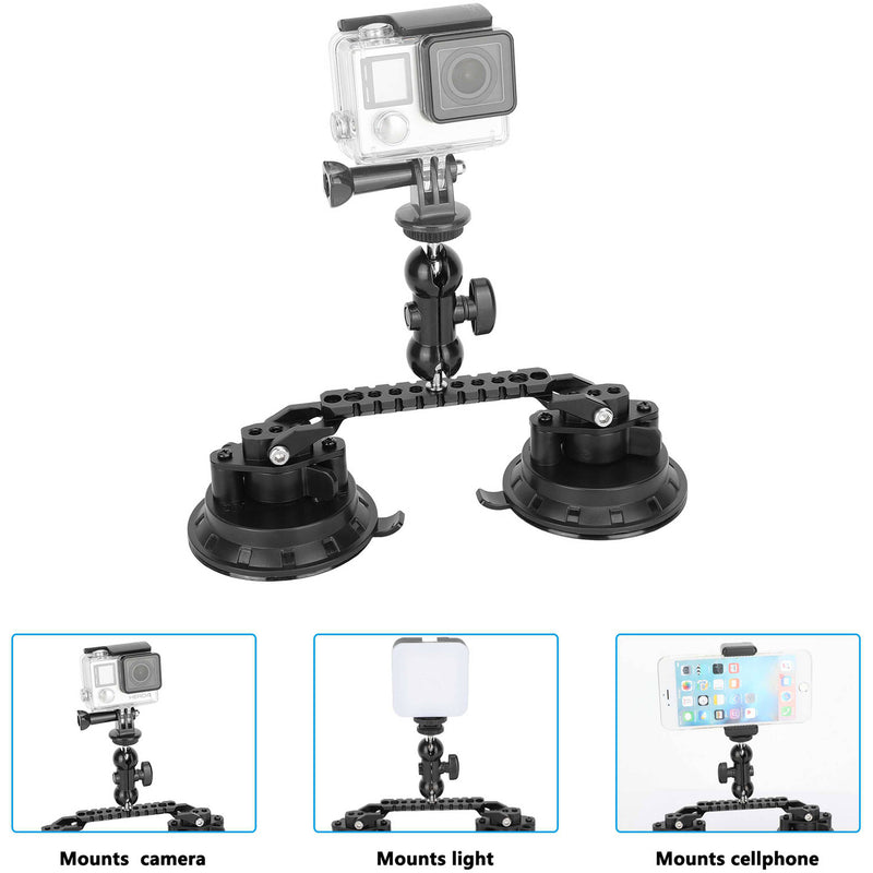 CAMVATE Dual Suction Cup Camera Mount with Swivel Ball Joint Mount