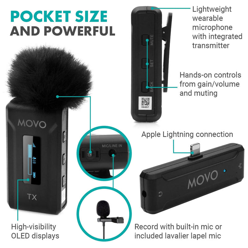 Movo Photo WMX-2-L Wireless Microphone System for iOS Devices (2.4 GHz)