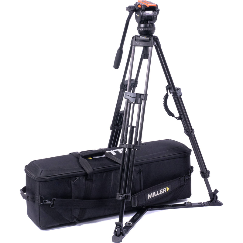 Miller Versa CXV2 Head, 75 Sprinter II 2-Stage Carbon Fiber Tripod, Ground Spreader & Soft Case Kit