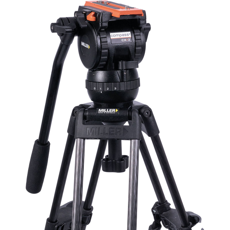 Miller Versa CXV2 Head, 75 Sprinter II 2-Stage CF Tripod, Mid-Level Spreader, Rubber Feet & Soft Case Kit