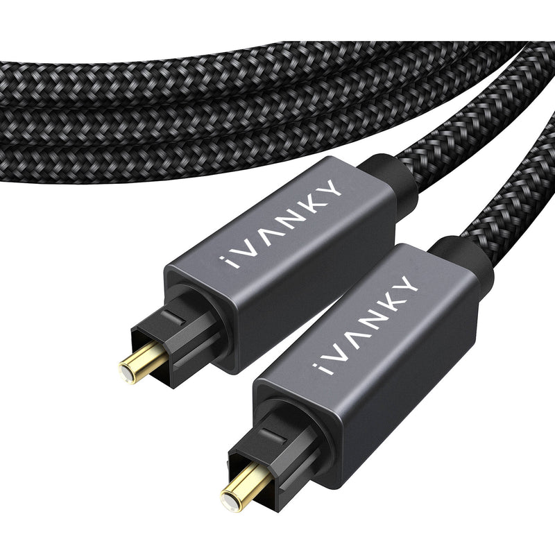 iVANKY Braided Optical TOSLINK Audio Cable (15', Gray/Black)