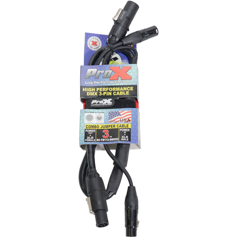 ProX powerCON TRUE1 Combo DMX 3-Pin XLR Link Jumper Cable (3')