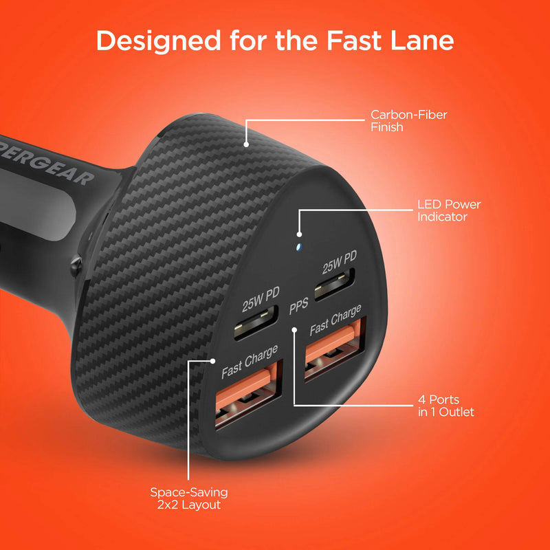 HyperGear SpeedBoost 50W 4-Port USB-C/USB-A Car Charger