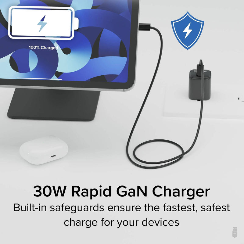 Plugable 30W GaN USB-C Wall Charger (Black, 3-Pack)