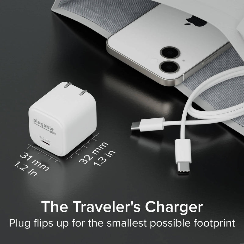 Plugable 30W GaN USB-C Wall Charger (White, 3-Pack)