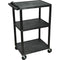 Luxor Three-Shelf Plastic Utility Cart 42" (Black, Electric)