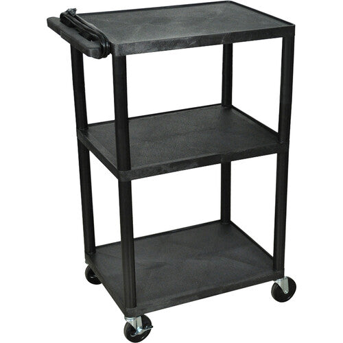 Luxor Three-Shelf Plastic Utility Cart 42" (Black, Electric)