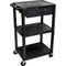 Luxor Three-Shelf Plastic Utility Cart 42" (Black, Drawer, Electric)