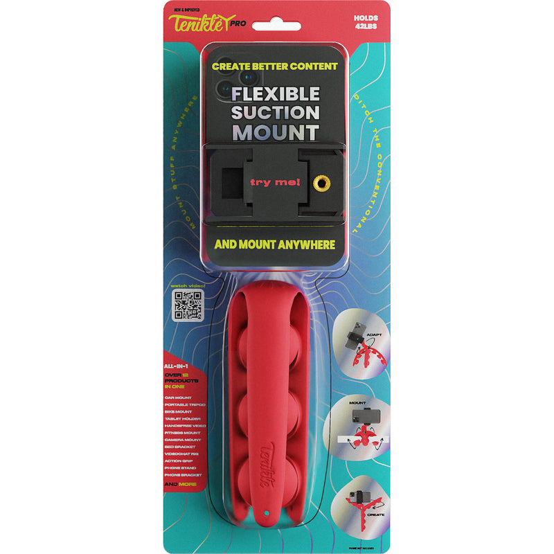 Tenikle Pro Bendable Suction Cup Tripod Mount (Red)