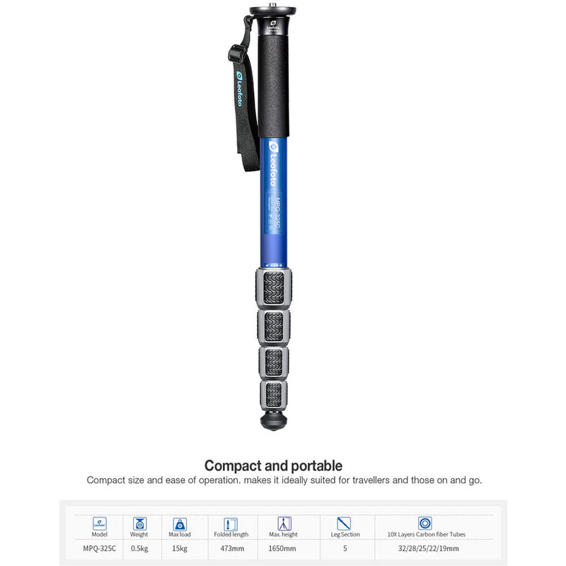 Leofoto MPQ-325C Premium Carbon Fiber Monopod with Case (Blue)