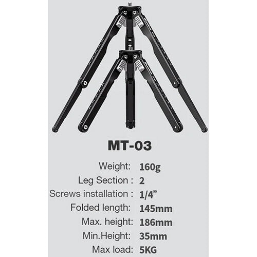 Leofoto MT-04 Folding Aluminum Mini Tripod with Bag