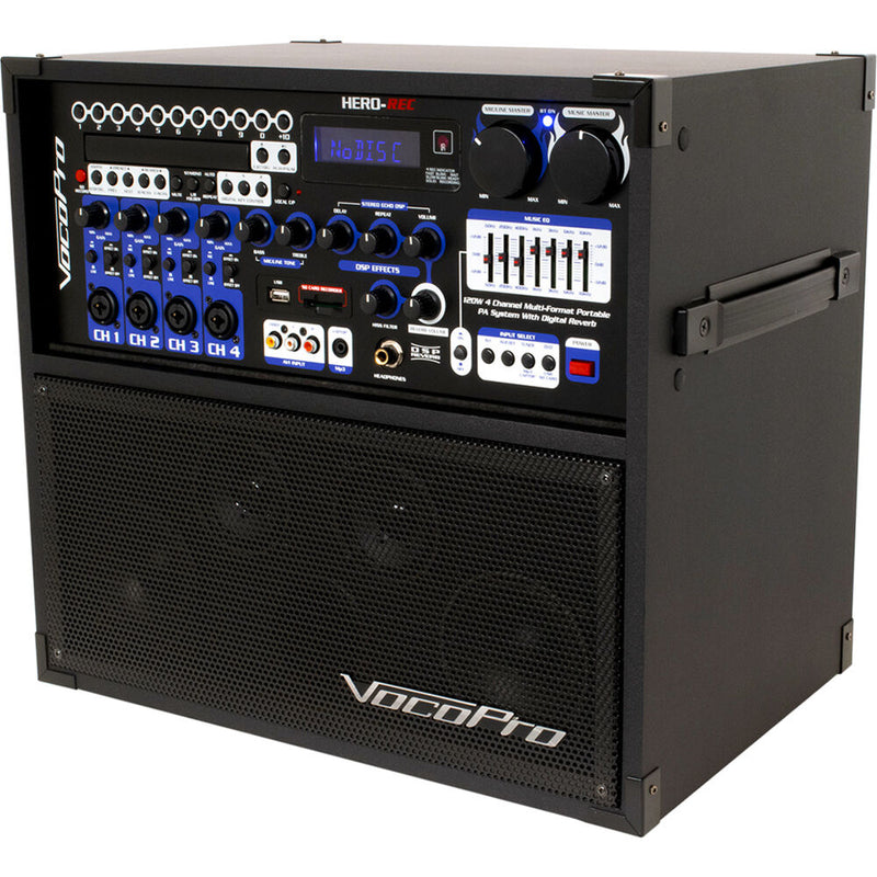 VocoPro Hero-Rec-BT-9 120W 4-Channel Multi-Format Portable P.A. System with Bluetooth and 2 UHF Wireless Microphones