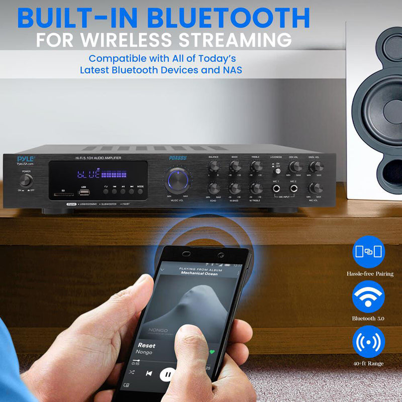 Pyle Home PDA8BU 5.1-Channel Audio Receiver with Bluetooth